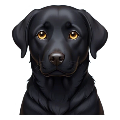 Cinematic Noble Black Labrador Portrait Emoji, Poised and regal, with a robust, muscular build and a sleek, shiny pure black Fur, deep-set soulful brown eyes, Simplified yet sharp and sophisticated features, highly detailed, glowing with a soft, dignified glow, high shine, intelligent and gentle, stylized with an air of confidence, focused and attentive, soft glowing outline, capturing the essence of a watchful and loving companion, so majestic it feels as though it could bound out of the screen with effortless authority! sticker