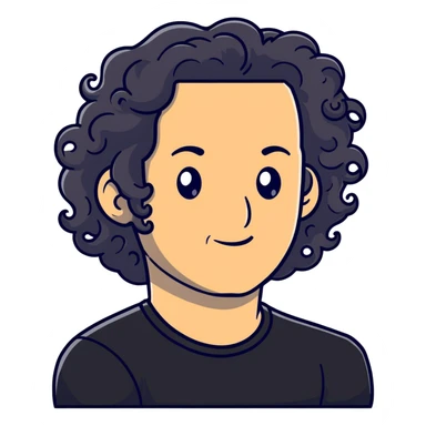 white man in his 40s with long tight curly hair and short sides sticker