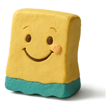 cleaning sponge with a cute smiling face, playful expression, pastel colors in claymation style sticker