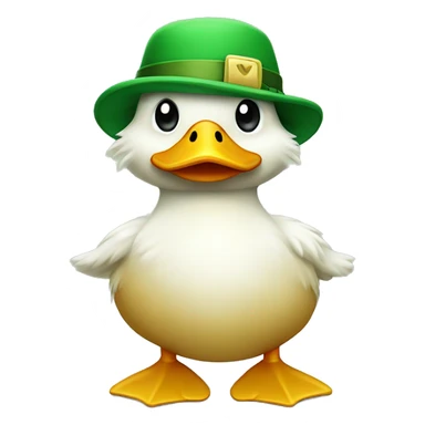 fluffy cute duck with hands and wear green hat sticker