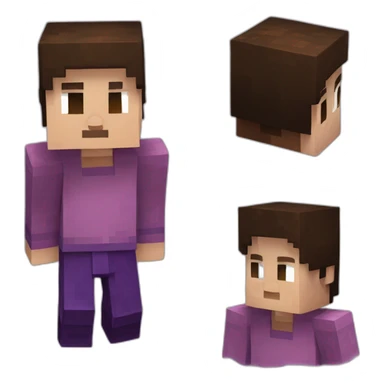 Minecraft skin with short brown hair and a purple sweater with a G on it sticker