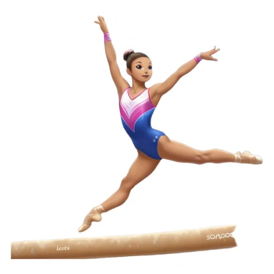 A gymnast performing a flawless routine on the balance beam, showcasing strength and grace. The scene captures the precise, elegant movement with perfect balance and form. The background features a gymnastics arena with vibrant lighting and cheering crowds, emphasizing athleticism and poise. sticker