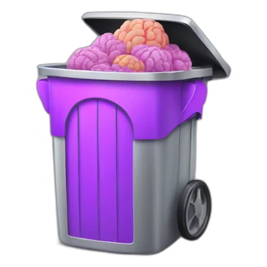 a silver trash bin with a smiley face filled with single purple brain sticker