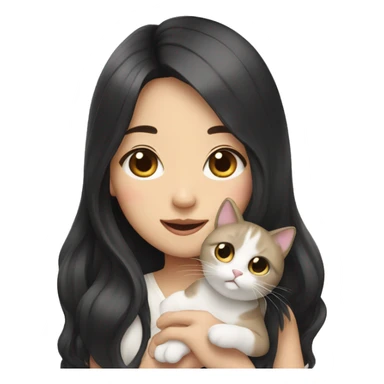 Korean girl with long black hair holding 2 cats sticker