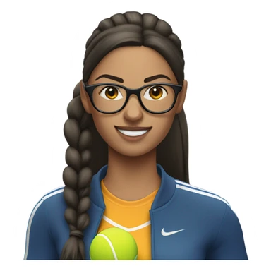 White woman long dark hair in pony tail with glasses hitting tennis ball  sticker