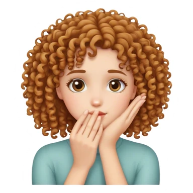 Curly haired girl holding her hand against her face in a cute way sticker
