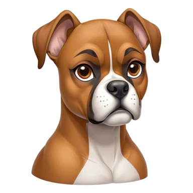 Cinematic Noble Fawn Boxer dog Portrait Emoji, Poised and regal, with a strong, muscular build and a sleek, well-groomed fawn Fur accented by a white muzzle and chest, deep-set soulful brown eyes, Simplified yet sharp and sophisticated features, highly detailed, glowing with a soft, dignified glow, high shine, intelligent and loyal, stylized with an air of strength, focused and attentive, soft glowing outline, capturing the essence of a watchful and confident guardian, so majestic it feels as though it could step out of the screen with effortless authority! sticker