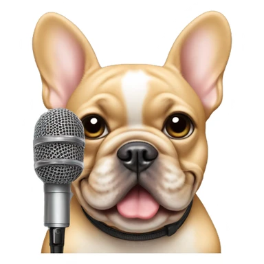 All tan French bulldog with microphone sticker