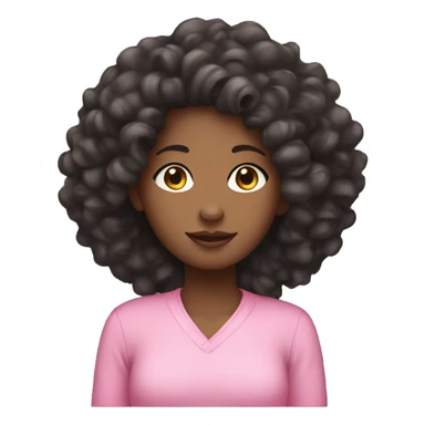 A black girl with asian ehes wearing a pink shirt with curly hair  sticker