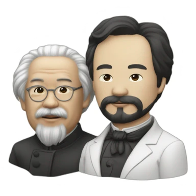 Li Hongzhi and Karl Marx, two human mentors, arm in arm，team up，rub shoulders, hooking up sticker