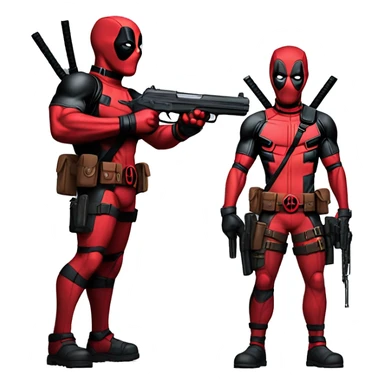 Deadpool standing and having pistol sticker