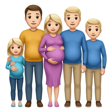 I want a couple. The wife is pregnant. Both the husband hand wife family are stand behind them. No kids sticker