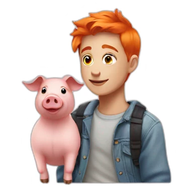 A teenager with orange hair and a pig near sticker