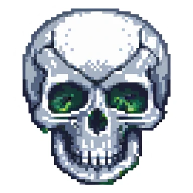 a skull with the cranium blasting off, expressive, pixel art style sticker