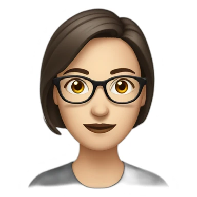white woman with dark brown hair at shoulder level with glasses and big nose. elongated face sticker