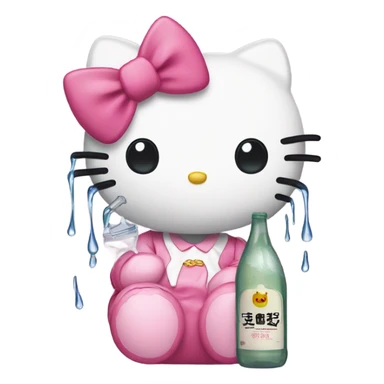Hello kitty crying with tears holding alcohol hello kitty sticker