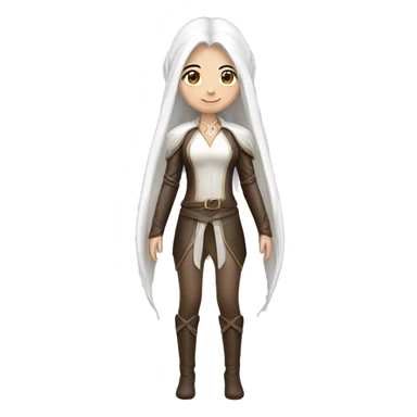Asian feminine full body slim long white hair elf leather costume sticker