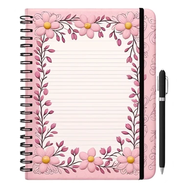 An composition notebook cover with a cute floral pink pattern sticker