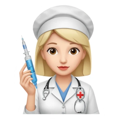 Nurse with syringe sticker