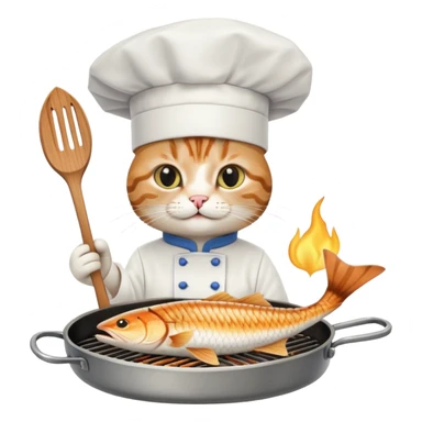 Cat with a hat cooking fish sticker