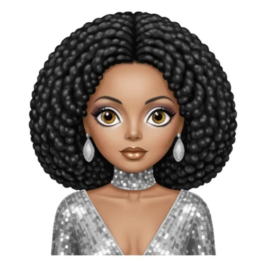 Diana Ross, black hair, silver outfit sticker