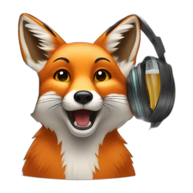 fox with headphones drinking beer sticker