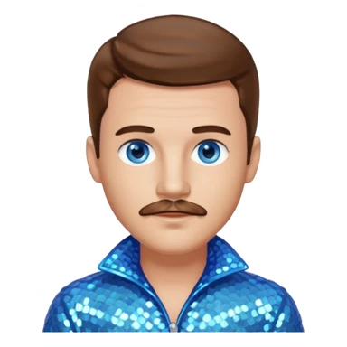 Benson Boone (b.2002), Pop Singer with blue eyes, brown medium hair and thin mustache, icy blue sequin outfit sticker