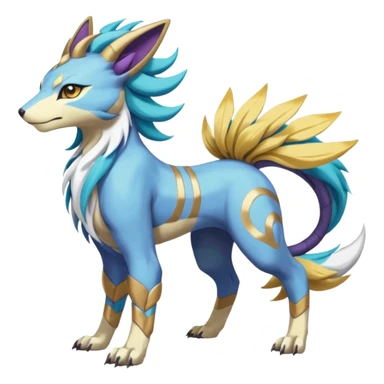 Colorful Skilled Adept Graceful Asian Painted WereGarurumon-Suicune-Linoone-Meloetta-Renamon-fusion-hybrid-creature (full body) sticker