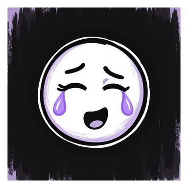 crying smiley face emoji, hand-drawn chalk style, soft lilac color palette, rough doodle-like texture, looks like pastel chalk on a dark surface, aesthetic and emotional, suitable for Telegram channel sticker