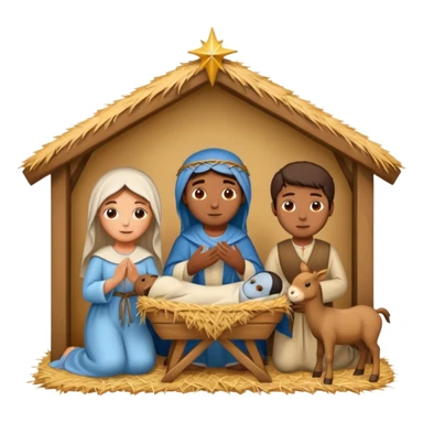 nativity scene in a manger with humans with Mediterranean skin color sticker