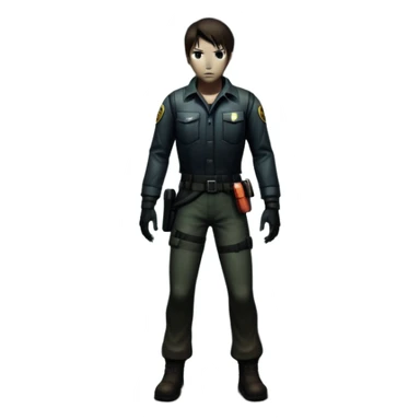 An icon featuring a dark, eerie atmosphere with a spooky environment, inspired by horror games like Resident Evil. The design includes ominous lighting, creepy shadows, and a silhouette of a character in distress. Transparent background enhances the chilling vibe of the scene. sticker