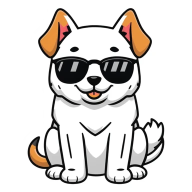 Dog wearing glasses with a sweet smile sticker