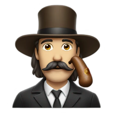 Man with very long hair mustache and cigar sticker