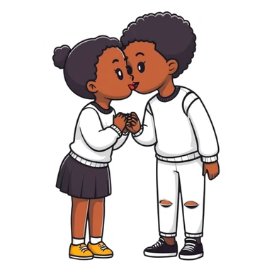 black girl and white boy sharing a cute innocent kiss sticker