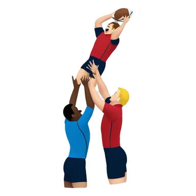 two rugby players lifting another player to catch a ball in a lineout sticker