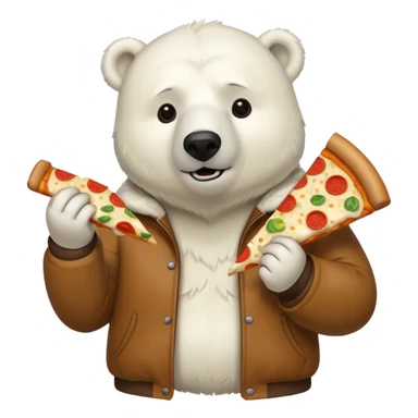 polar bear with pizza wearing jacket sticker