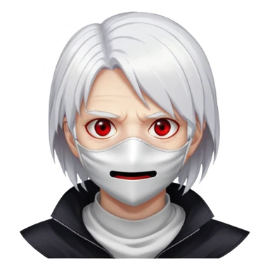 Tokyo ghoul aggressive facial expression, mask covering mouth, white hair, red eyes sticker