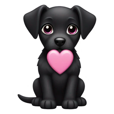 Black puppy with pink heart sticker