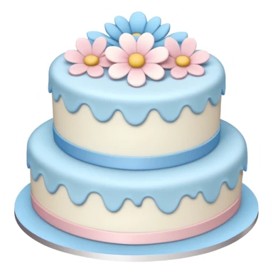 White 3 layer cake with light pink and pastel blue colored flower decorations  sticker