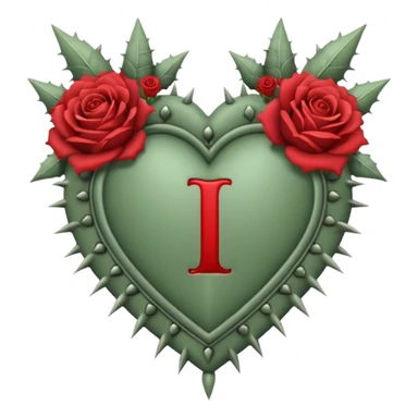 Can you make a sage green heart with a gothic design, I want roses and spikes around the heart. In the middle of the heart the letter I sticker