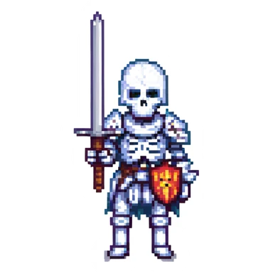 skeleton knight with a sword, pixel art style sticker