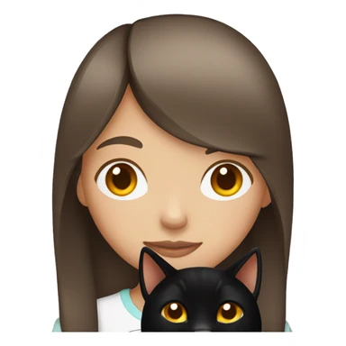 a girl with brown hair holding a black cat with orange eyes sticker