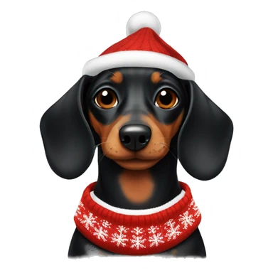 Black Dachshund wearing Christmas sweater sticker