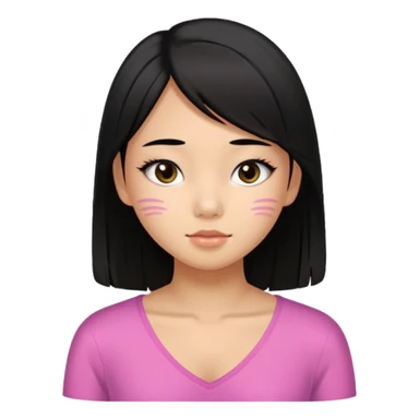 a tan chinese-american 15 year old girl with straight black hair down to her chest. mascara and a little blush. sticker