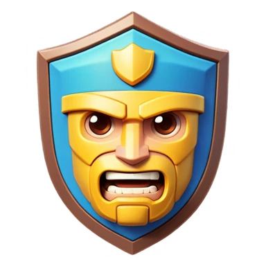 Clash of Clans aesthetic: Cinematic Playful Pixel 3D Shield Portrait Emoji, rendered in a 3D vector-style similar to standard emojis with minimal shading and bold, simplified shapes. A compact, distinct form with signature details, softly glowing with a pixelated adventure charm. Simplified yet unmistakably iconic, highly detailed and consistent, glowing with a soft radiance and high shine. Stylized with a touch of classic pixel-art charm and a soft glowing outline, capturing the essence of a beloved gaming relic with a friendly, playful manner! sticker