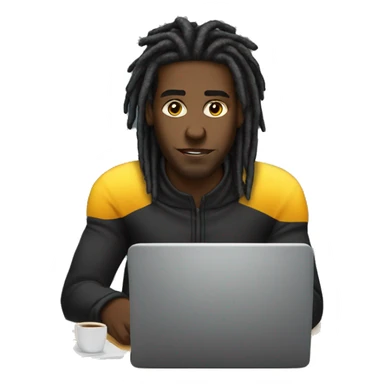 Black-guy-with-dreads-wearing-black-trackstuit-sitting-down-on-chair facing-foward-focused-on-laptop-computer- sticker