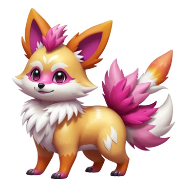 Electric chibi cute adorable innocent realistic shiny glittery shimmering shimming snowy white pink magenta feathery Fennekin-Growlithe-Furret-Electrike-fusion-Fakemon-Digimon-Pokémon-creature (full body) sticker