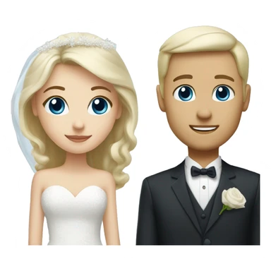 white blonde woman with brown eyes and white blonde man with blue eyes wedding sticker