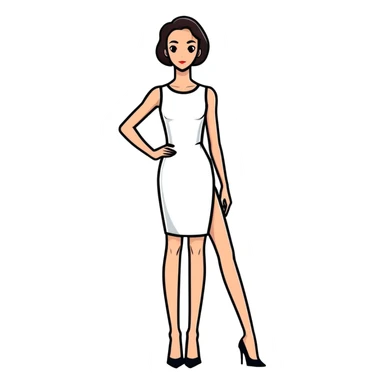 Tall slender woman with elongated arms and legs, sharp angular facial features with high cheekbones and defined jawline sticker