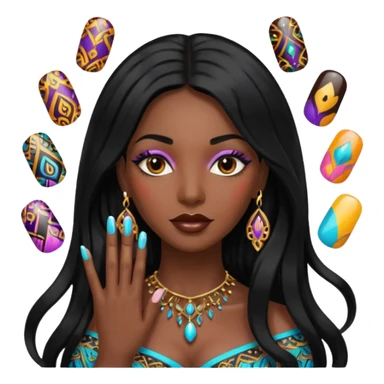 nail art black woman long hair sticker